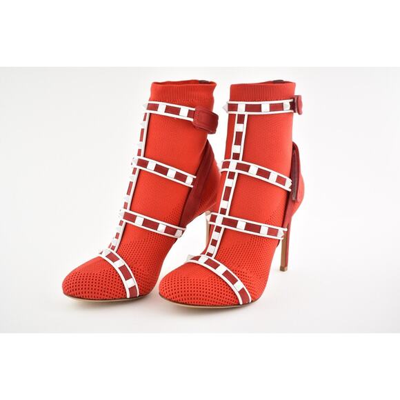 Valentino Rockstud Bodytech Red White Sock Knit Ankle Heel Boot Bootie Shoe 36 - Picture 9 of 12